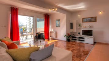 Luxury Apartment, 1 Bedroom, Terrace, Garden Area | Living area | Flat-screen TV