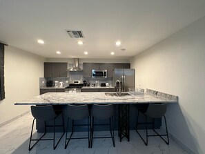 Family House | Private kitchen | Full-sized fridge, microwave, oven, stovetop