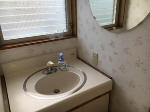 Separate bathtub and shower, free toiletries, hair dryer, slippers