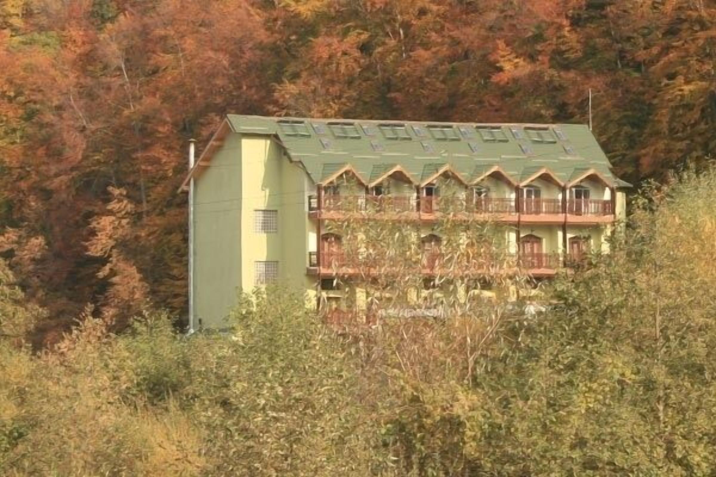 Un immeuble à plusieurs étages doté de balcons, entouré d’un feuillage automnal.