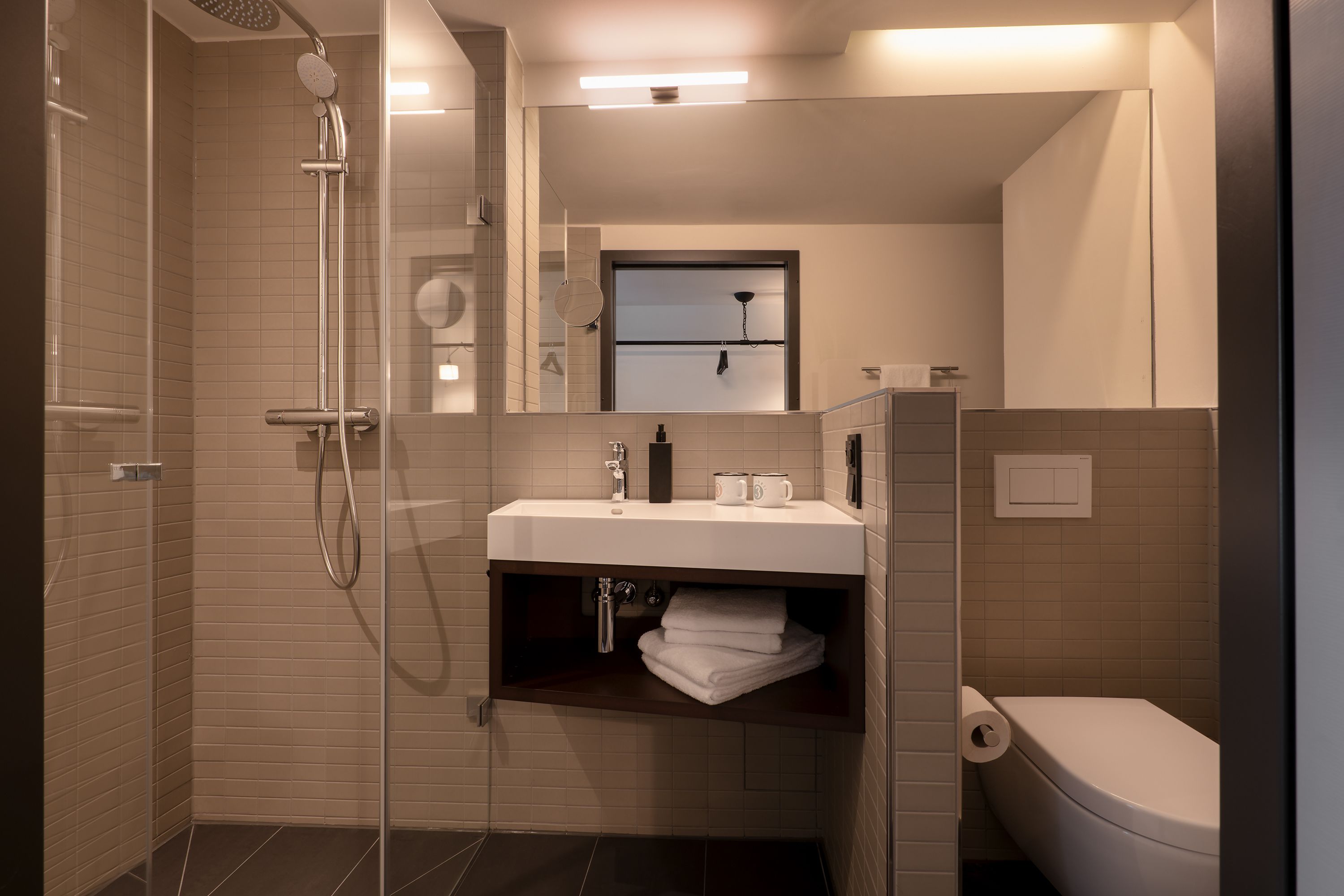 small | bathroom | shower, rainfall showerhead, free toiletries, hair dryer