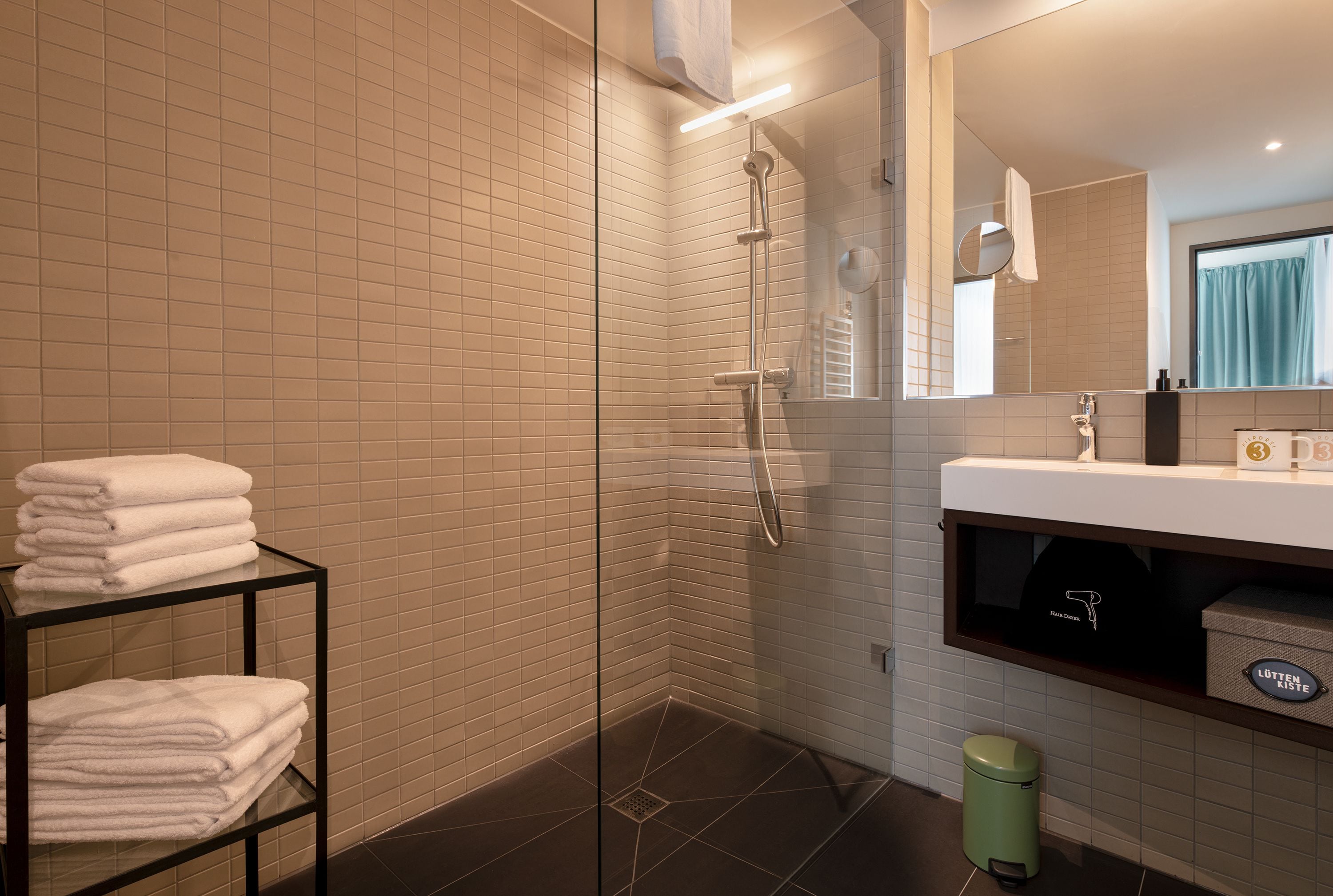 extra large | bathroom | shower, rainfall showerhead, free toiletries, hair dryer