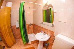 Appartement, 1 chambre | Salle de bain | Douche, sèche-cheveux, serviettes fournies