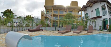 Outdoor pool, open 9 AM to 9 PM, sun loungers