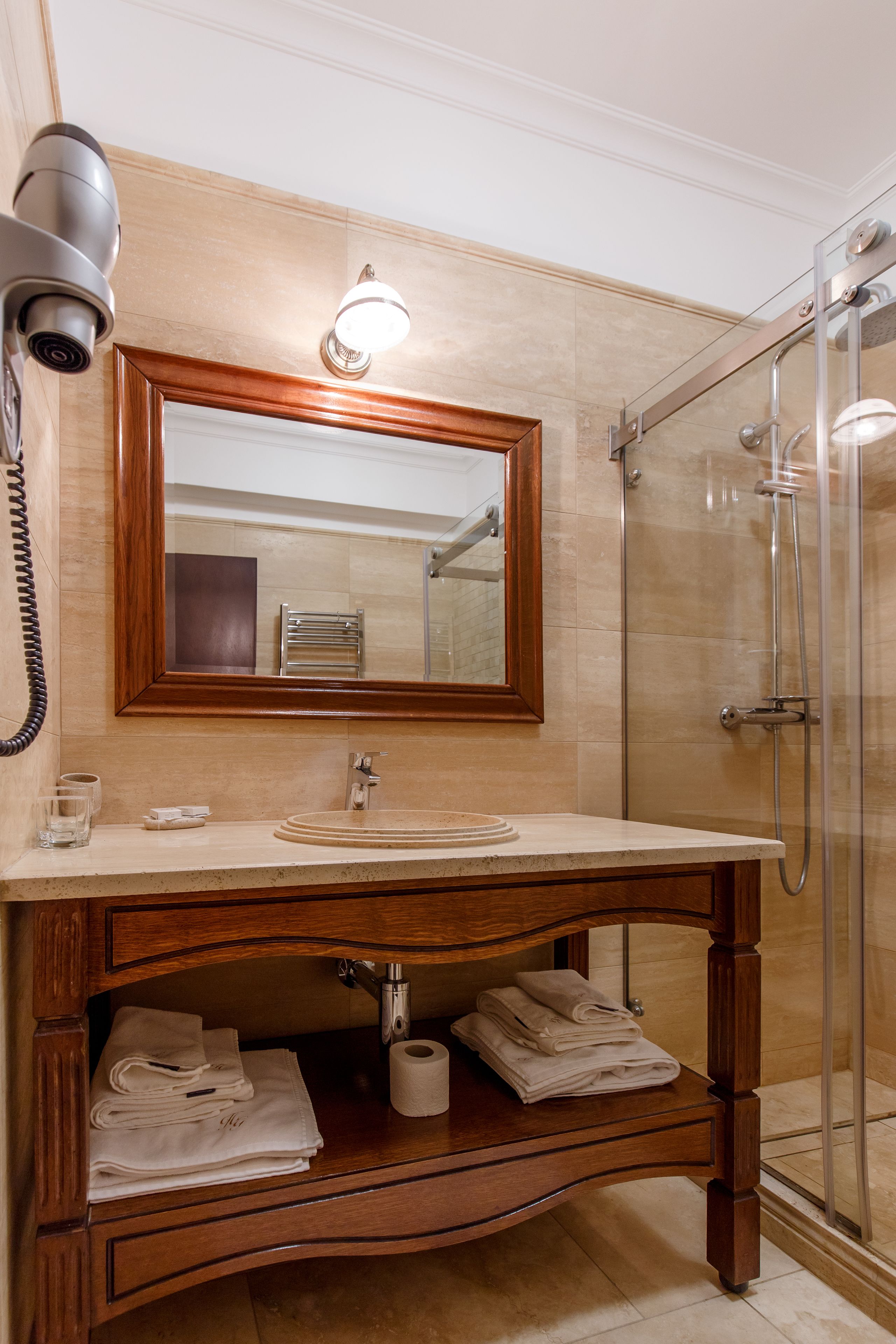 shower, free toiletries, hair dryer, bathrobes