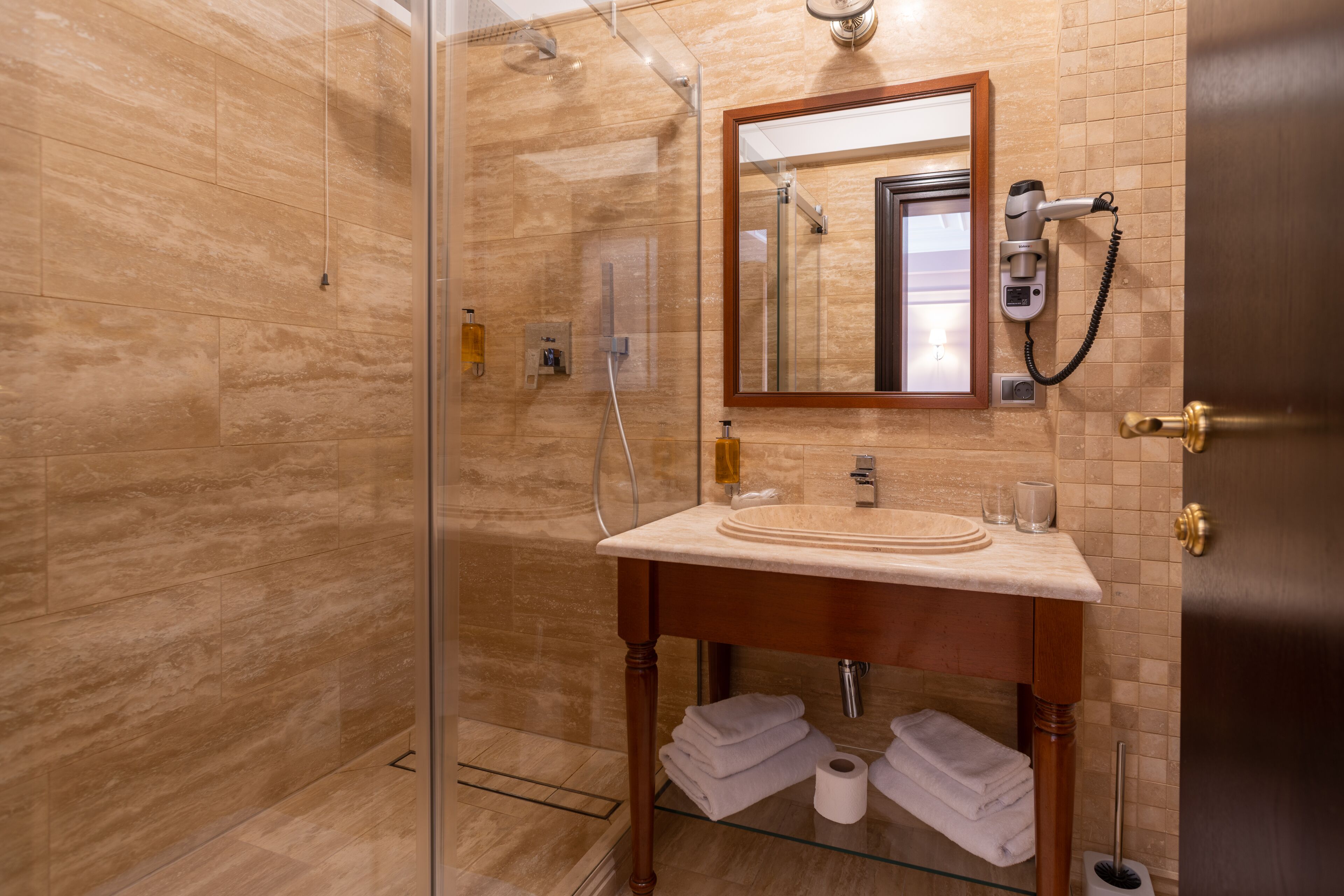 double room | bathroom | shower, free toiletries, hair dryer, bathrobes