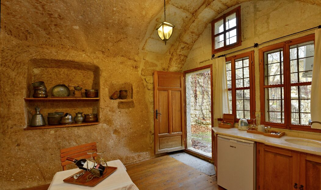 tunnel cave house | private kitchen | full-sized fridge, microwave, oven, stovetop