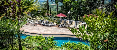 Outdoor pool, sun loungers