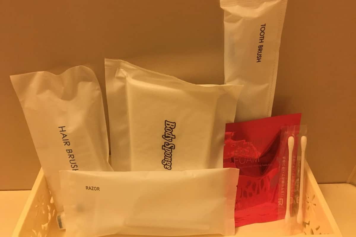 combined shower/bathtub, free toiletries, hair dryer, slippers