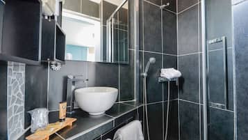 Standard Double Room, Terrace, Sea View | Bathroom | Free toiletries, hair dryer, towels
