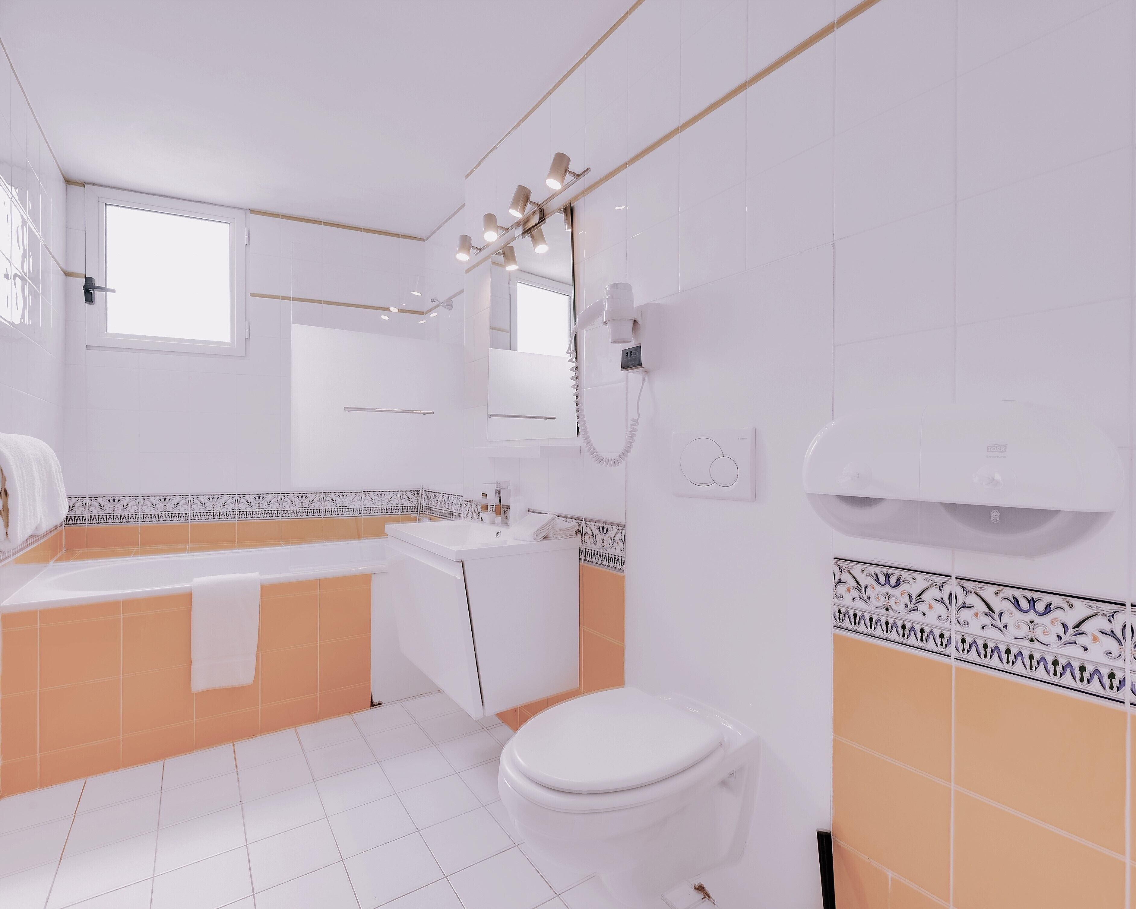 free toiletries, hair dryer, towels