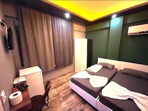 Desk, free WiFi, bed sheets