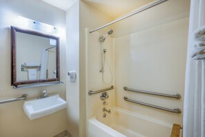 Room, 1 Queen Bed, Accessible, Non Smoking (Mobility) | Bathroom | Combined shower/tub, free toiletries, hair dryer, towels