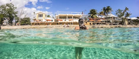 On the beach, scuba diving, snorkeling