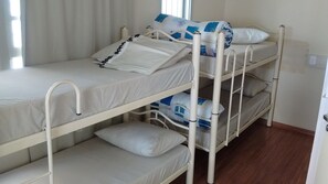 Desk, blackout curtains, soundproofing, iron/ironing board