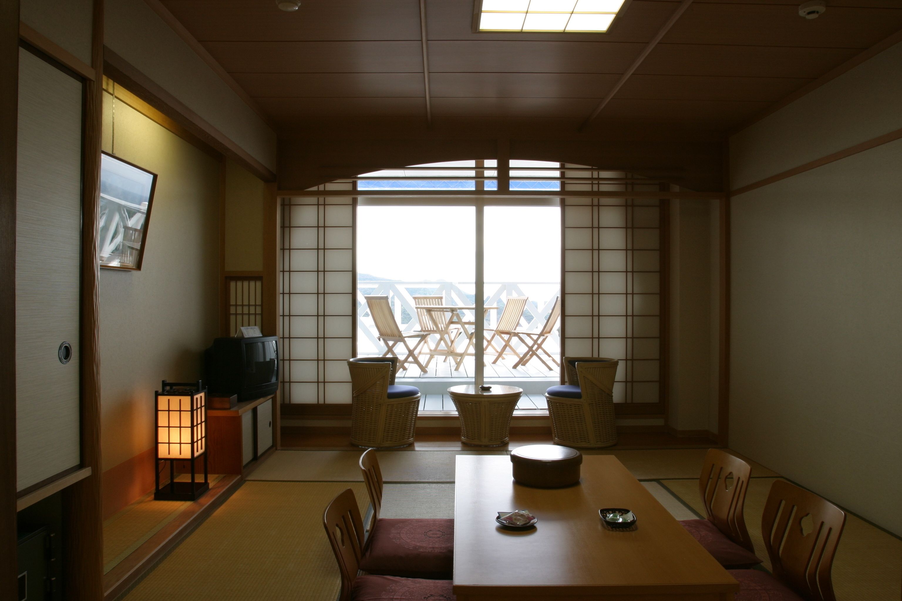 japanese style room with private open-air bath, non smoking | living area | flat-screen tv