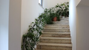 A staircase with multiple potted plants. - Albergo Ristorante La Bocca di Bacco (Abbadia San Salvatore)