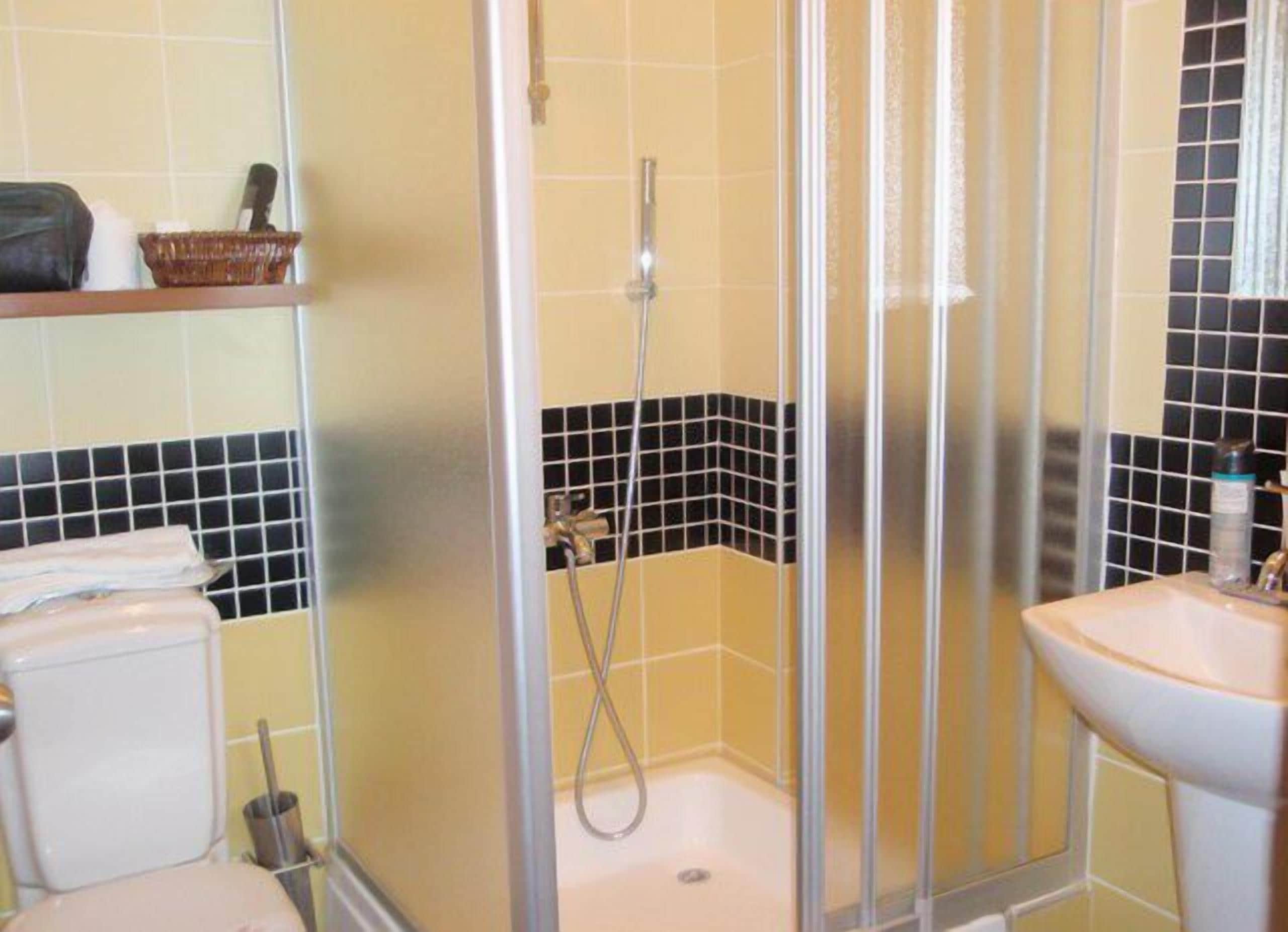 shower, free toiletries, hair dryer, towels