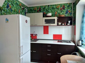 Classic Double Room, 1 Bedroom | Private kitchen | Fridge, microwave, stovetop, electric kettle - Podol Apartment (Kyiv)