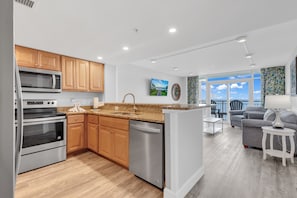 Standard Condo, 2 Bedrooms, Ocean View, Oceanfront | Private kitchen | Fridge, microwave, stovetop, coffee/tea maker - Atlantica Resort by Hosteeva (Myrtle Beach)