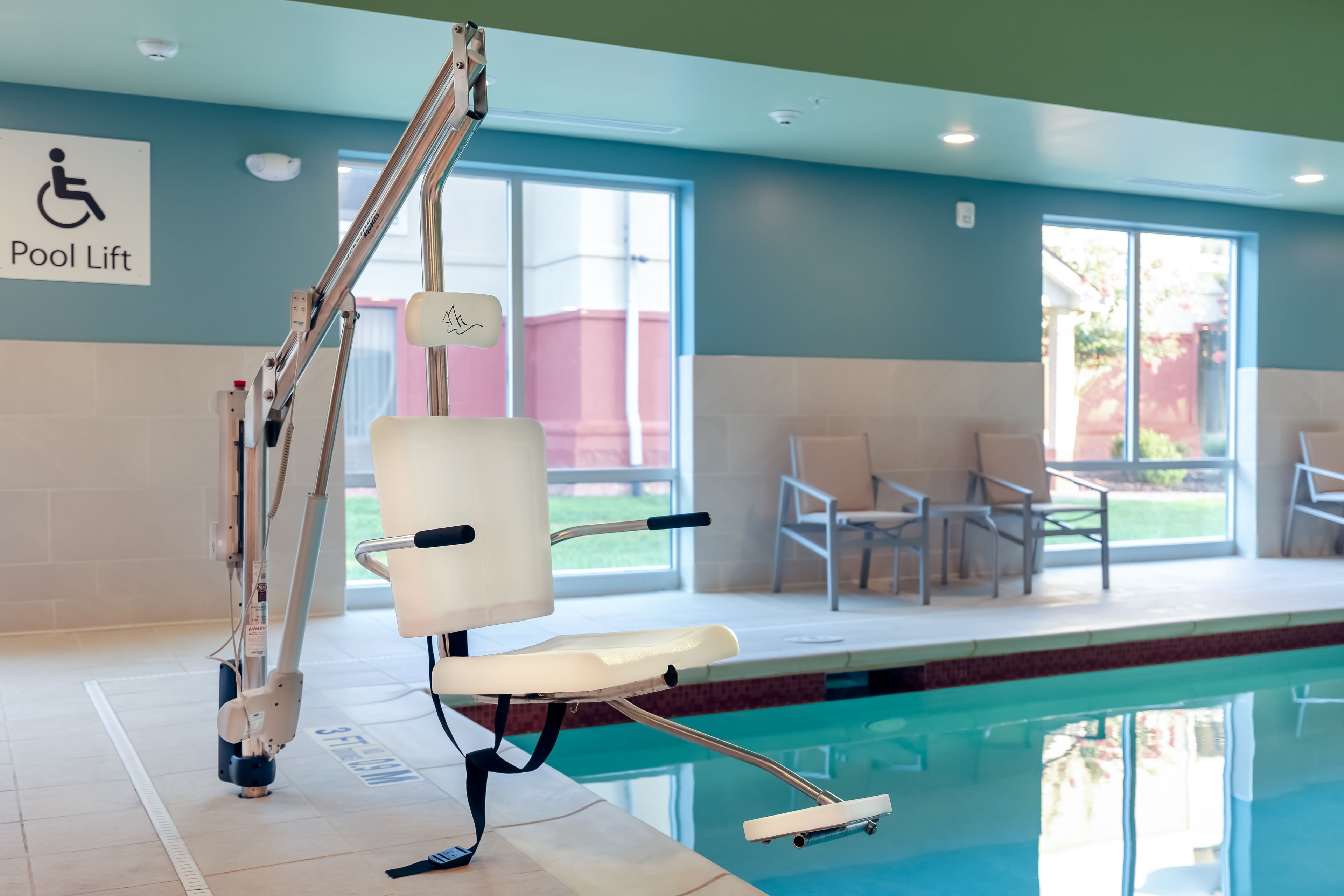 indoor pool, open 9 am to 11 pm, pool loungers