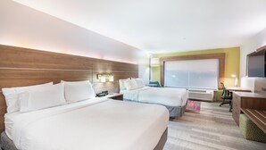 A hotel room with two beds, a desk, a chair, a TV, and a large window. - Holiday Inn Express & Suites Nashville North - Springfield by IHG (Springfield)