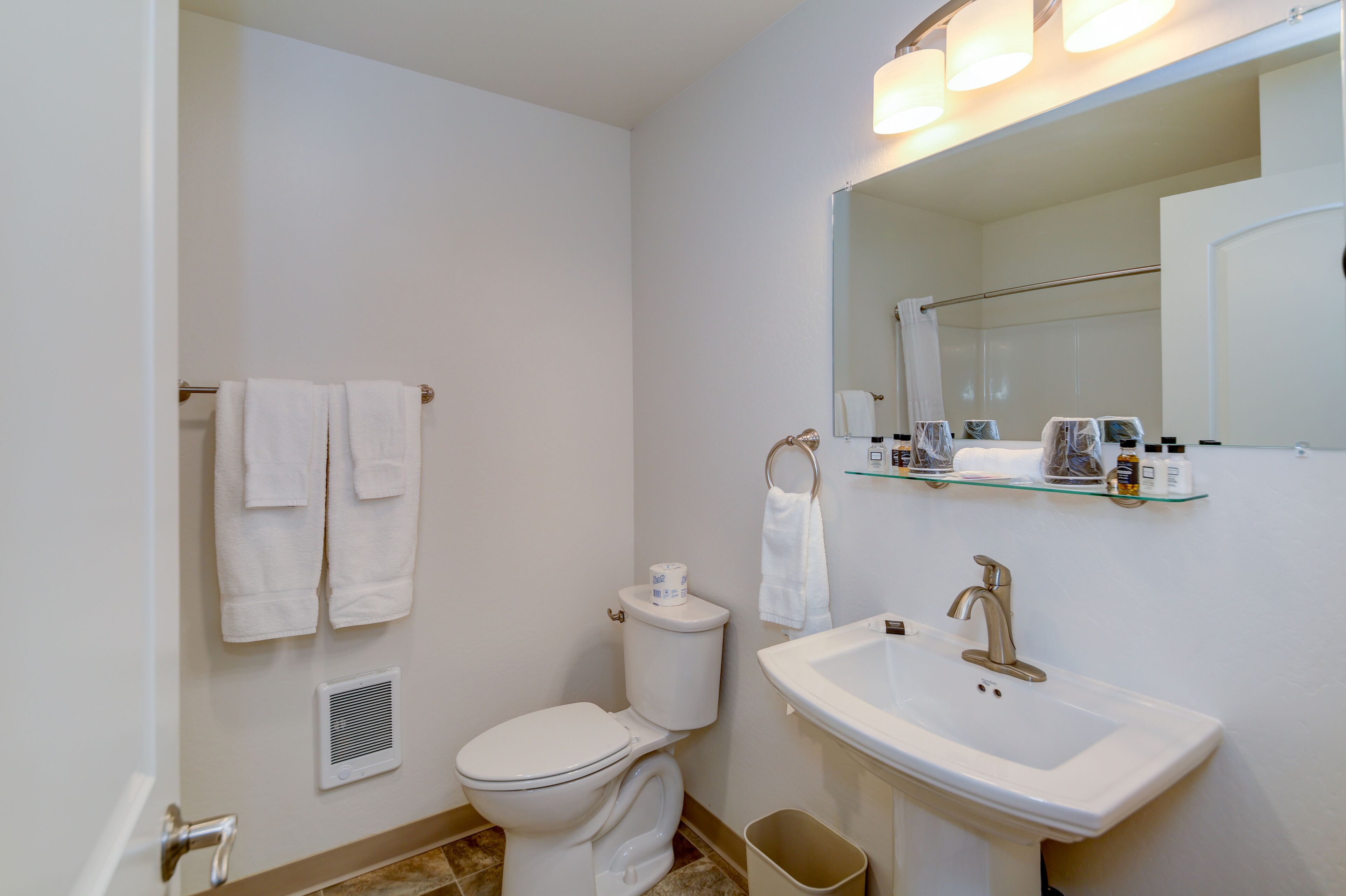 free toiletries, hair dryer, towels