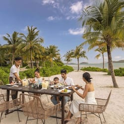 Private beach, white sand, sun loungers, beach umbrellas