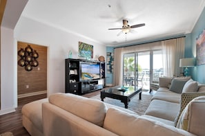 TV, DVD player, books, stereo