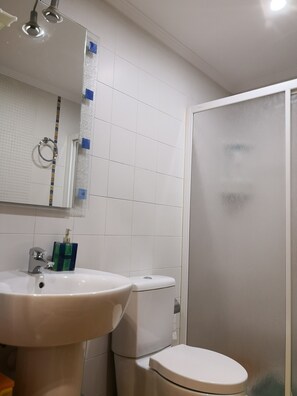 Dusche, Haartrockner, Handtücher, Seife