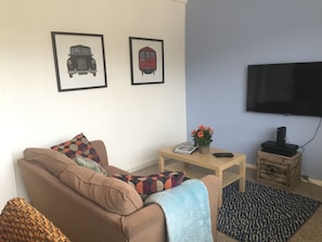 TV, DVD player, books, video library