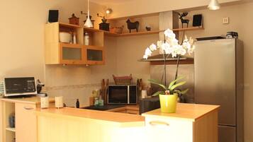 Fridge, microwave, oven, dishwasher