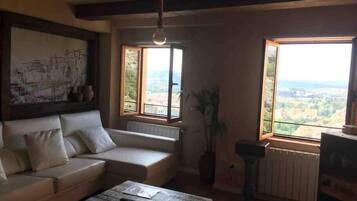 Een televisie, een open haard en boeken