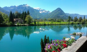 View from property - River front studio apartment.  Private balcony with fantastic views.  Romantic! (Ringgenberg)