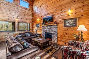 Televisie, een open haard en een dvd-speler