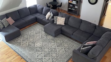 Smart TV, fireplace, DVD player, ping pong