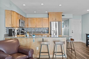 Fridge, microwave, oven, stovetop - Luxury Condo- Contemporary Oceanfront-Complete Remodel  Keyless Checkin-RR Host (Carolina Beach)