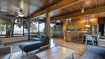 Smart TV, fireplace, DVD player