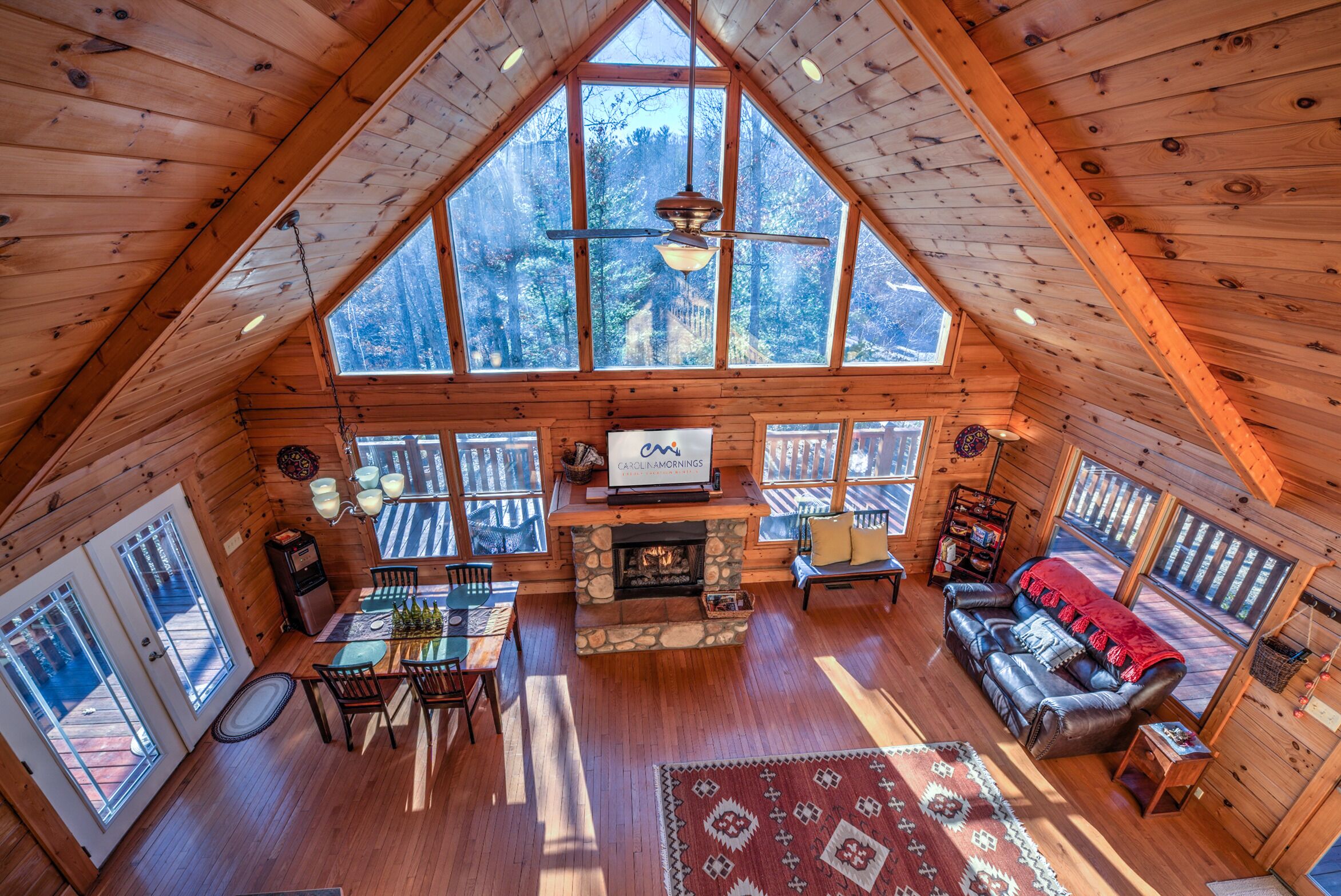 Smart TV, fireplace, DVD player, books