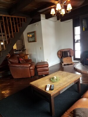 Smart TV, fireplace, DVD player, books