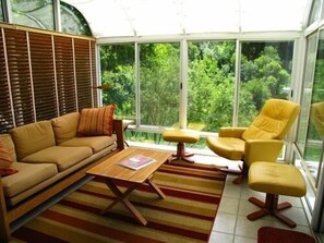 Smart-TV, Kamin, DVD-Player, Bücher