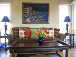 TV connectée, cheminée, lecteur de DVD, livres