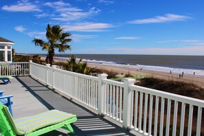 A balcony with a view of the beach and ocean. - OCEANFRONT / Sleeps 14 / OCEAN CAMP / POOL / SPA (Isle of Palms)