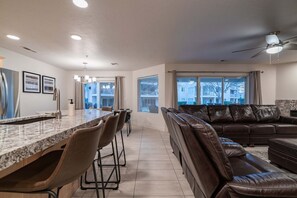 Smart TV, fireplace, table football, ping pong