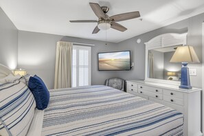 1 bedroom, desk, iron/ironing board, travel crib