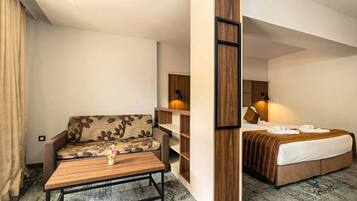 Deluxe Double Room, Pool View | Minibar, in-room safe, desk, blackout drapes