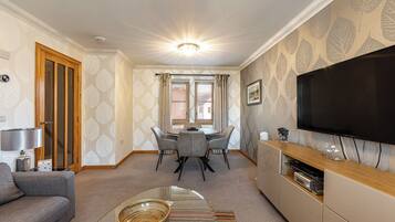 Smart TV, DVD player, books, video library