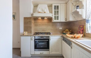 Fridge, stovetop, dishwasher, coffee/tea maker