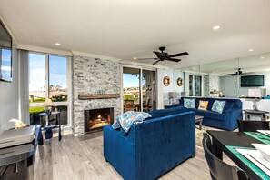 Smart TV, fireplace, table football, ping pong