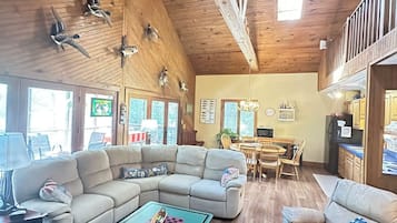 Smart TV, fireplace, DVD player, books